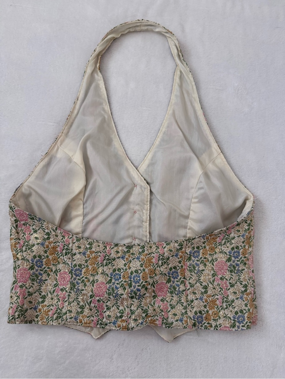 Fairycore Floral Brocade Halter Vest Whimsy Goth Cottagecore Boho Top - Picture 4 of 7
